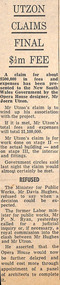 Newspaper - Clipping, Utzon Claims Final $1/2m Fee
