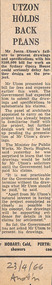 Newspaper - Clipping, The Australian, Utzon holds back plans, 23.4.1966