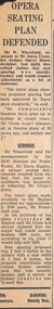 Newspaper - Clipping, Opera seating plan defended