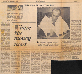 Newspaper - Clipping, Robin Boyd, This Opera House - Part Two: "Where the money went", 20.9.1965