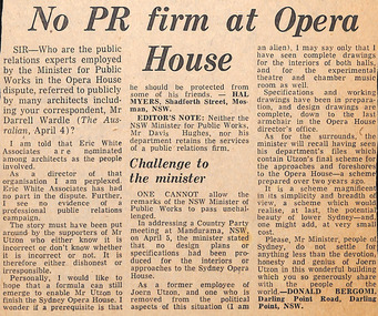Newspaper - Clipping, No PR firm at Opera House