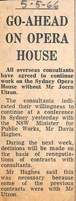 Newspaper - Clipping, ‘Go-ahead on Opera House’, 5.5.1966