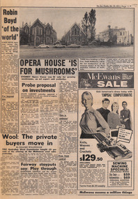 Newspaper - Clipping, The Sun, Opera house 'is for mushrooms' & Robin Boyd 'of the world', 19.10.1971