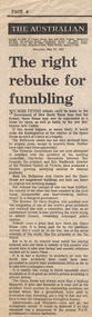Newspaper - Clipping, The Australian, The right rebuke for fumbling, 27.05.1967