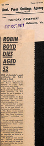 Newspaper - Clipping, Sunday Observer (Melbourne), Robin Boyd dies aged 52, 18.10.1971