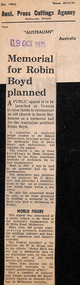 Newspaper - Clipping, Australian, Memorial to Robin Boyd planned, 19.10.1971