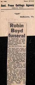 Newspaper - Clipping, The Sun (Melbourne), Robin Boyd funeral, 18.10.1971