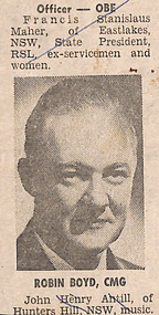 Newspaper - Clipping, RB photograph, caption ‘Robin Boyd, CMG’, Jun-71