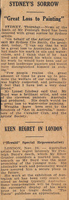 Newspaper - Clipping, The Herald, Sydney's Sorrow' and 'Keen regret in London', 1923