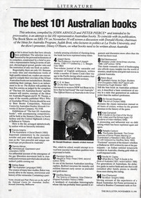 Magazine - Clipping, John Arnold and Peter Pierce, The Best 101 Australian books, 19.11.1991