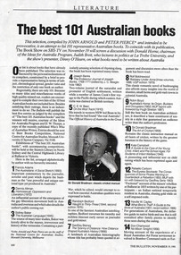 Magazine - Clipping, John Arnold and Peter Pierce, The Best 101 Australian books, 19.11.1991