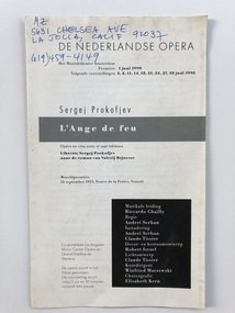 Programme, Dutch National Opera, L'Ange de feu, Jun-90