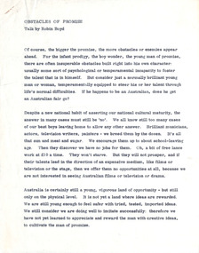 Document - Manuscript, Robin Boyd, Obstacles of Promise