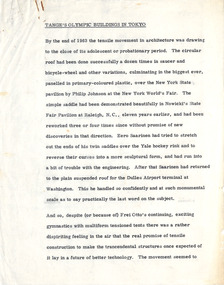 Document - Manuscript, Robin Boyd, Tange’s Olympic Buildings In Tokyo, c. 1966