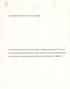 Document - Manuscript, Robin Boyd, A Subtle New State Aid to Culture, 1971