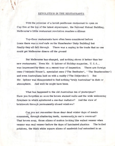 Document - Manuscript, Robin Boyd, Revolution in the Restaurants
