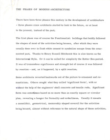 Document - Manuscript, Robin Boyd, The Phases of Modern Architecture