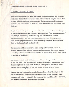 Document - Manuscript, Robin Boyd, Why I love Melbourne, 1969