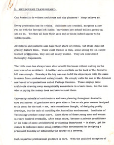 Document - Manuscript, Robin Boyd, Melbourne Transformed, 1969