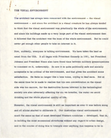 Document - Manuscript, Robin Boyd, The Visual Environment, 1970