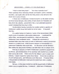 Document - Manuscript, Robin Boyd, Melbourne: Symbol of Our Split Image, 1964