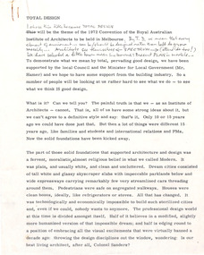 Document - Manuscript, Robin Boyd, Total Design, c. 1971