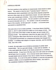 Document - Manuscript, Robin Boyd, Australia Square, 1969