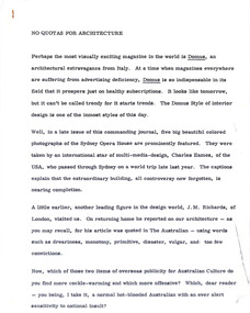 Document - Manuscript, Robin Boyd, No Quotas for Architecture, c1969