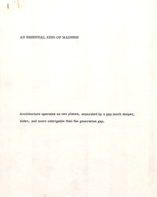Document - Manuscript, Robin Boyd, An Essential Kind of Madness, 1970/1971