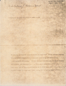 Document - Manuscript, Robin Boyd, Conflict Along the Style Spectrum, 1971