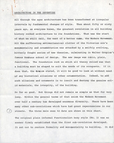 Document - Manuscript, Robin Boyd, Architecture in the Seventies