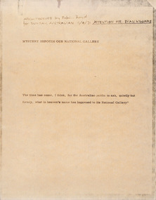 Document - Manuscript, Robin Boyd, Mystery Shrouds Our National Gallery, 1971