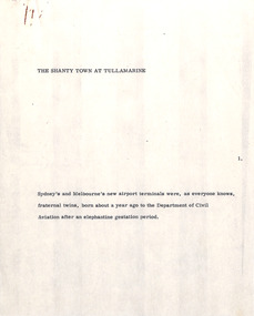 Document - Manuscript, Robin Boyd, The Shanty Town at Tullamarine, 1971