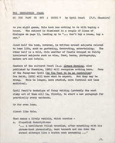 Document - Manuscript, Robin Boyd, The Uncultured Pearl, c. 1961