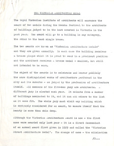 Document - Manuscript, Robin Boyd, The Victorian Architecture Medal, 1966