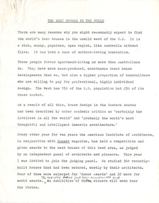 Document - Manuscript, Robin Boyd, The Best Houses in the World, 1965