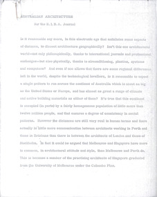 Document - Manuscript, Robin Boyd, Australian Architecture, 1971