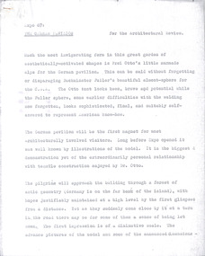 Document - Manuscript, Robin Boyd, Expo ’67: The German Pavilion, 1967