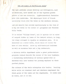 Document - Manuscript, Robin Boyd, Fun and Games at the 'Village Green', 1965