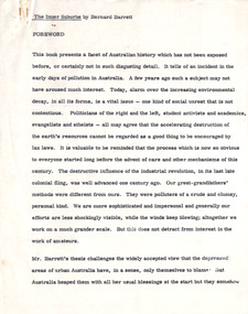 Document - Manuscript, Robin Boyd, The Inner Suburbs by Bernard Barrett Foreword, c 1971