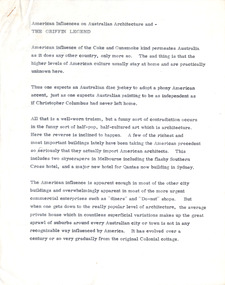 Document - Manuscript, Robin Boyd, American Influences on Australian Architecture and – The Griffin Legend, 10.6.1964