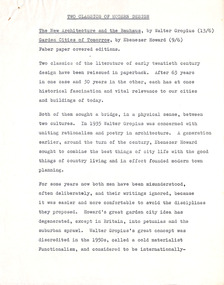 Document - Manuscript, Robin Boyd, Two Classics of Modern Design, 1965