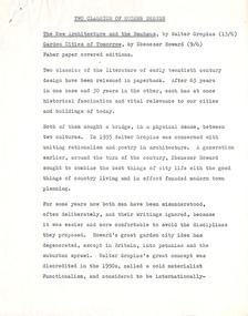 Document - Manuscript, Robin Boyd, Two Classics of Modern Design, 1965