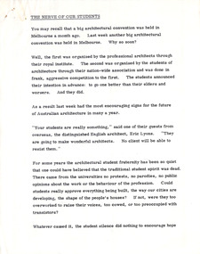 Document - Manuscript, Robin Boyd, The Nerve Of Our Students, 1965