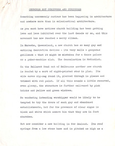 Document - Manuscript, Robin Boyd, Churches Get Curiouser and Curiouser, 1965