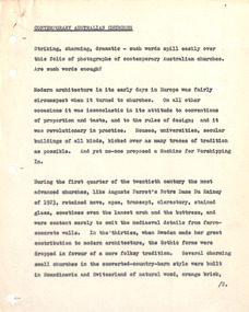Document - Manuscript, Robin Boyd, Contemporary Australian Churches
