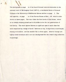Document - Manuscript, Robin Boyd, (captions for photographs), c1970