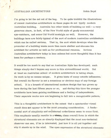 Document - Manuscript, Robin Boyd, Australian Architecture, 1964