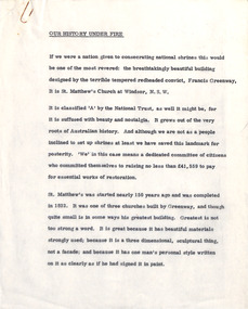 Document - Manuscript, Robin Boyd, Our History Under Fire, 1965