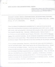 Document - Manuscript, Robin Boyd, Herbert Bayer: Visual Communication, Architecture, Painting, 1969